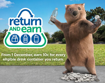  a cartoon wombat standing on hind legs holding a plastic bottle in one hand and fifty cents in the other